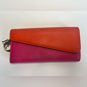 Preloved Authentic Dior Pink and Orange Leather Wallet with COA. Retails $899